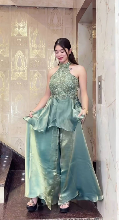 Exquisite Fandy Silk Handcrafted Sharara Set