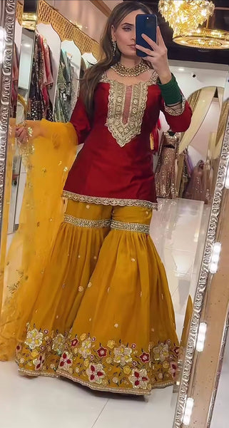 Exquisite Faux Georgette Embroidered Sharara Set