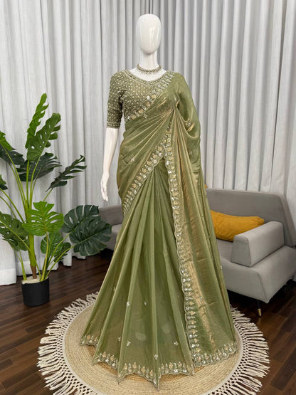 Exquisite Fendy Silk Saree with Heavy Beadwork