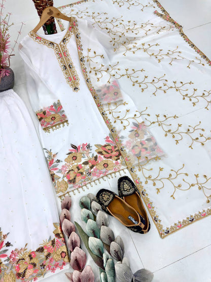 Exquisite Faux Georgette Embroidered Palazzo Set