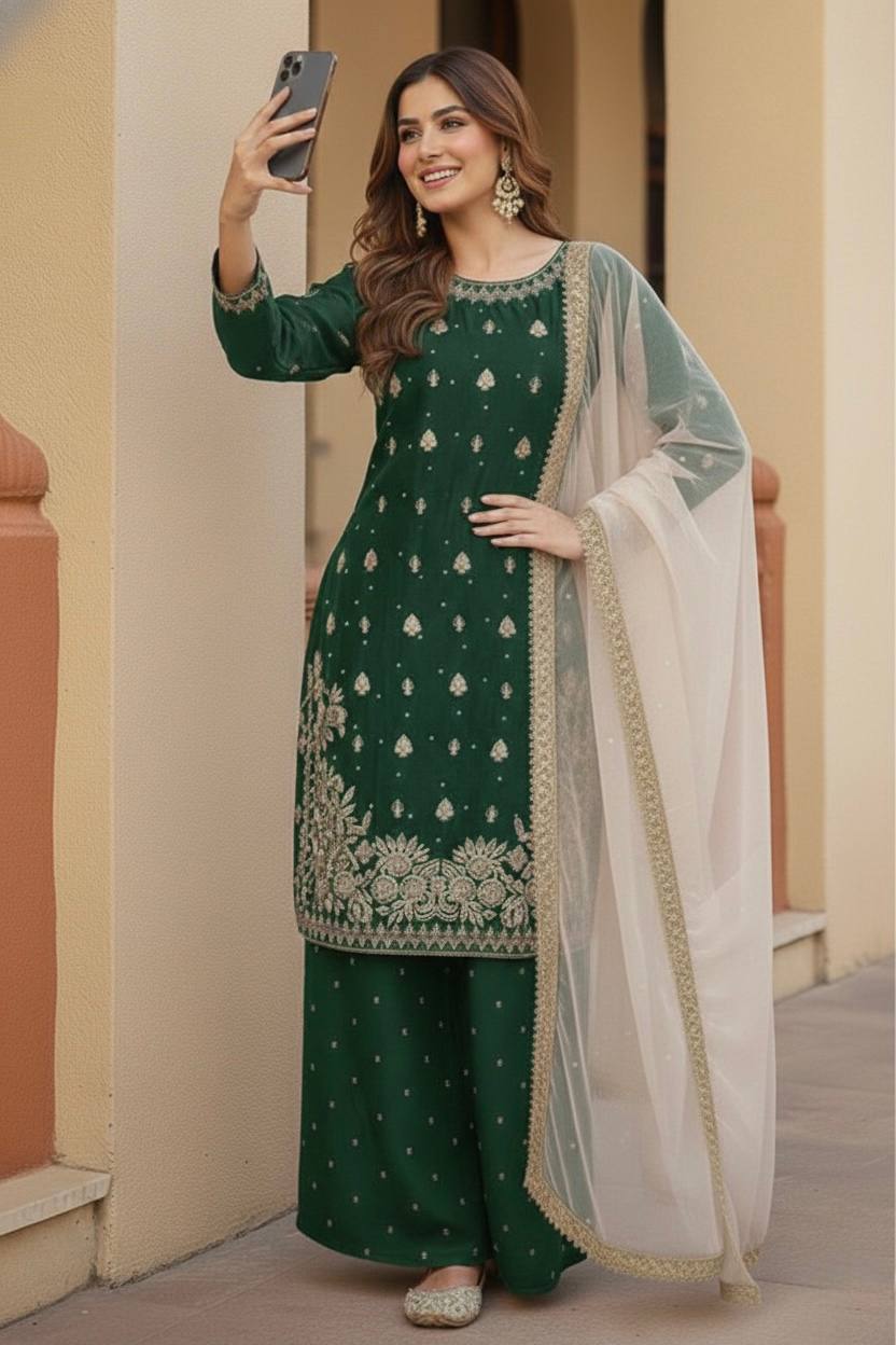 Exquisite GMY Silk Salwar Suit with Handcrafted Details