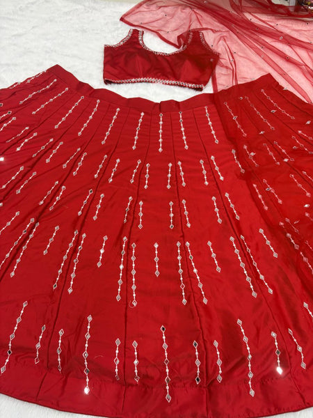 Exquisite Malai Satin Silk Embroidered Lehenga Choli with Real Mirror Work