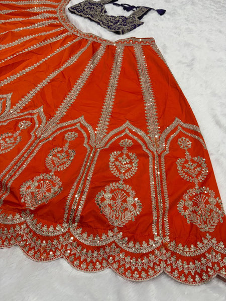 Premium Two-Tone Silk Lehenga Choli with Heavy Embroidery & Sequins Work - Semi-Stitched Ethnic Wear