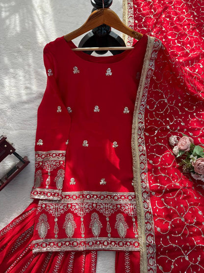 Embroidered Chinon Silk Sharara Set with Sequence Work