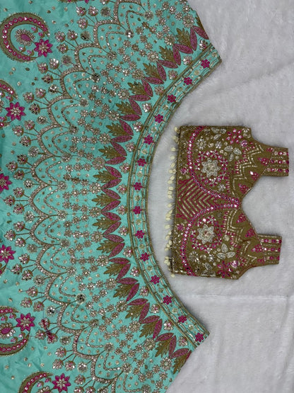Premium Slub Silk Bridal Lehenga Choli with Intricate Embroidery & Foil Mirror Work
