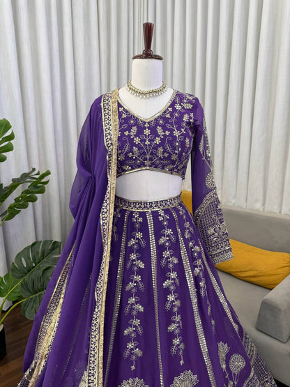 Premium Faux Georgette Embroidered Lehenga Choli Set