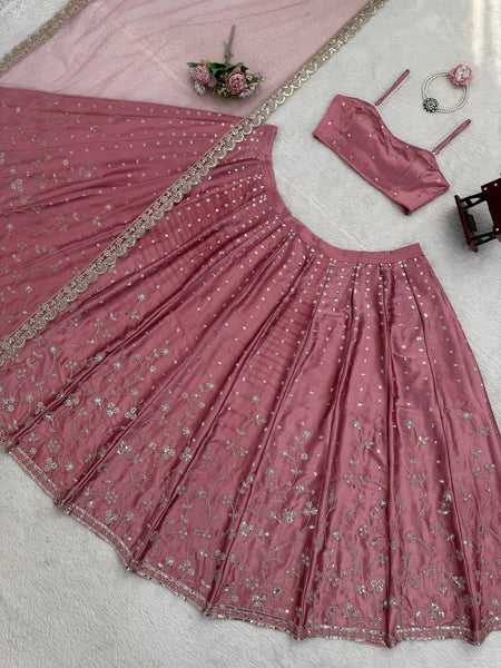 Elegant Japan Satin Lehenga Choli with Coding Dori Sequence Work