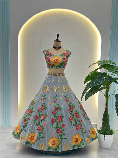 Exquisite Faux Georgette Lehenga Choli with Sequin Thread Embroidery
