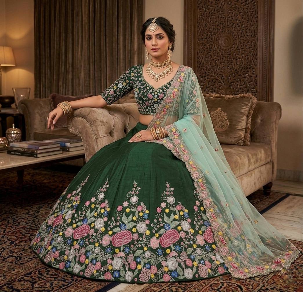 Premium Super Satin Silk Embroidery Lehenga Choli Set