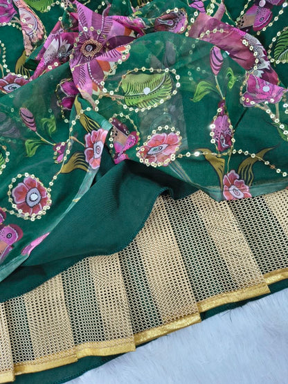 Premium Taby Silk Hand-Worked Lehenga Choli – Digital Floral Print