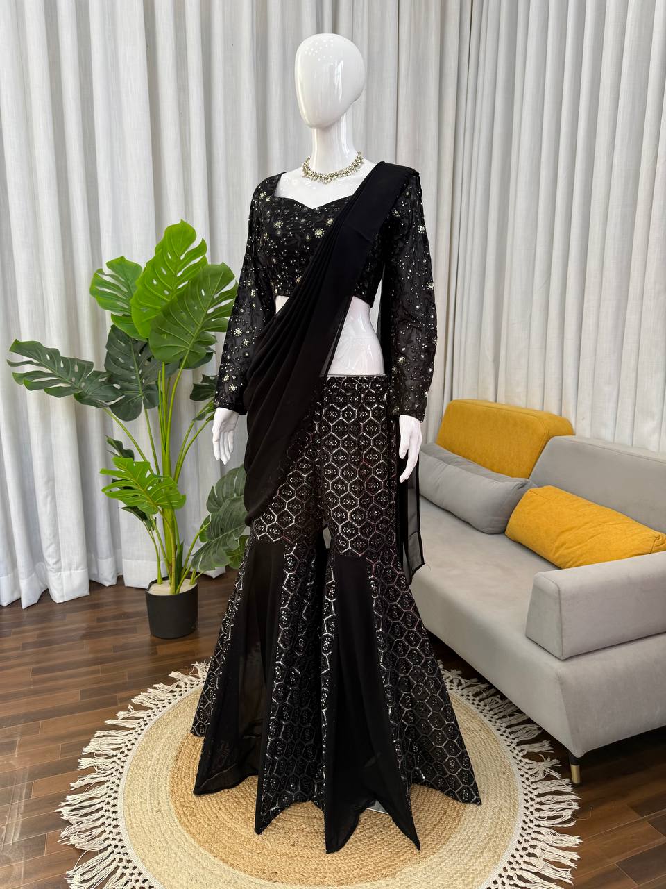 Designer Faux Georgette Sharara Set Heavy Sequence Thread Work