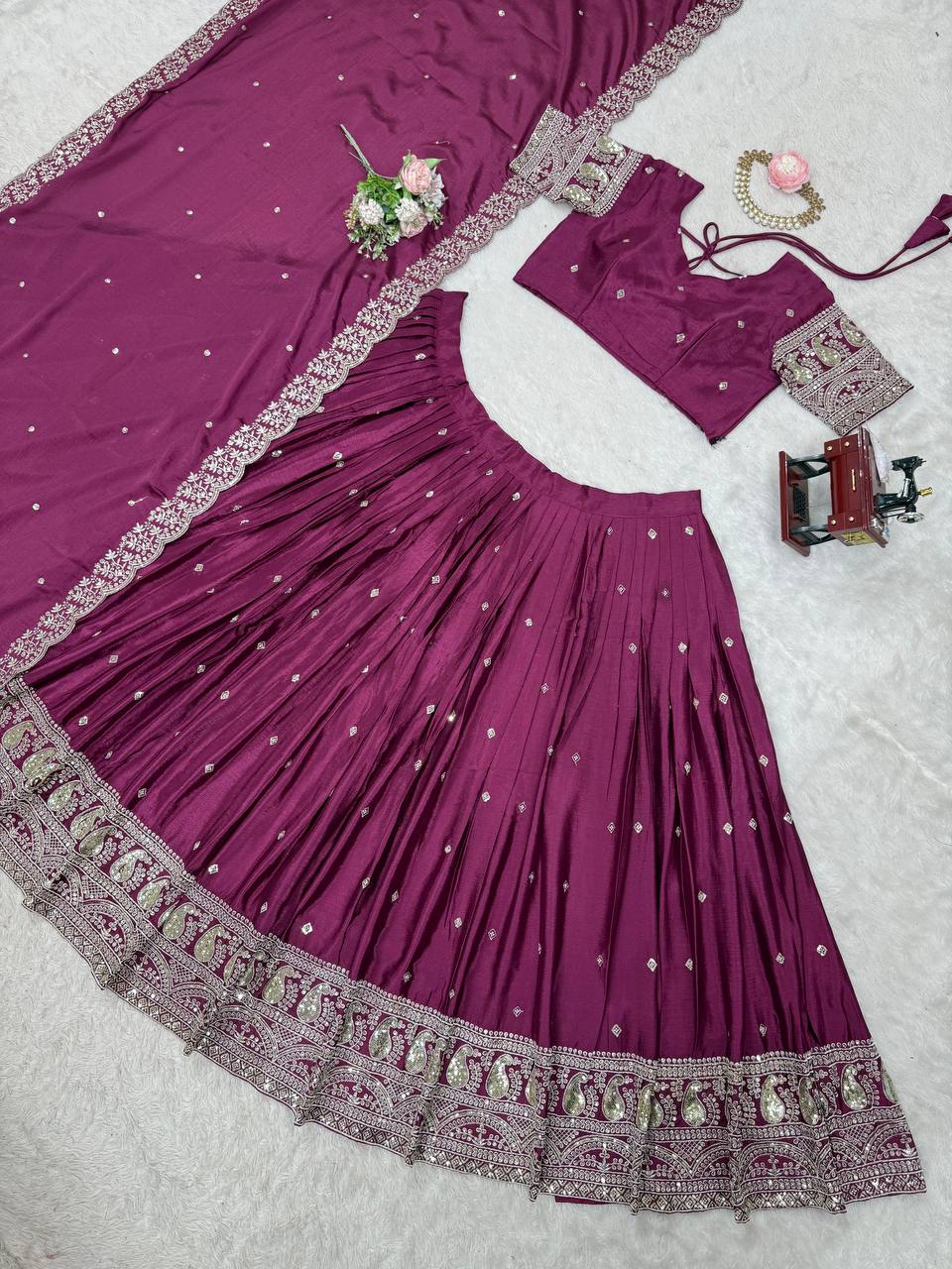 Exquisite Chinon Silk Lehenga Choli with Sequinned Threadwork