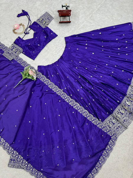 Premium Chinon Silk Fully Stitched Lehengha Choli with Heavy Sequence Threadwork 3-Meter Cancan Flair