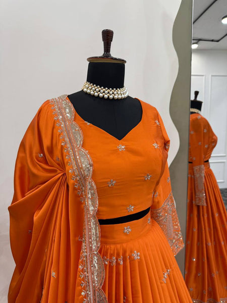 Designer Satin Silk Sequinned Lehenga Choli with Cutwork Dupatta