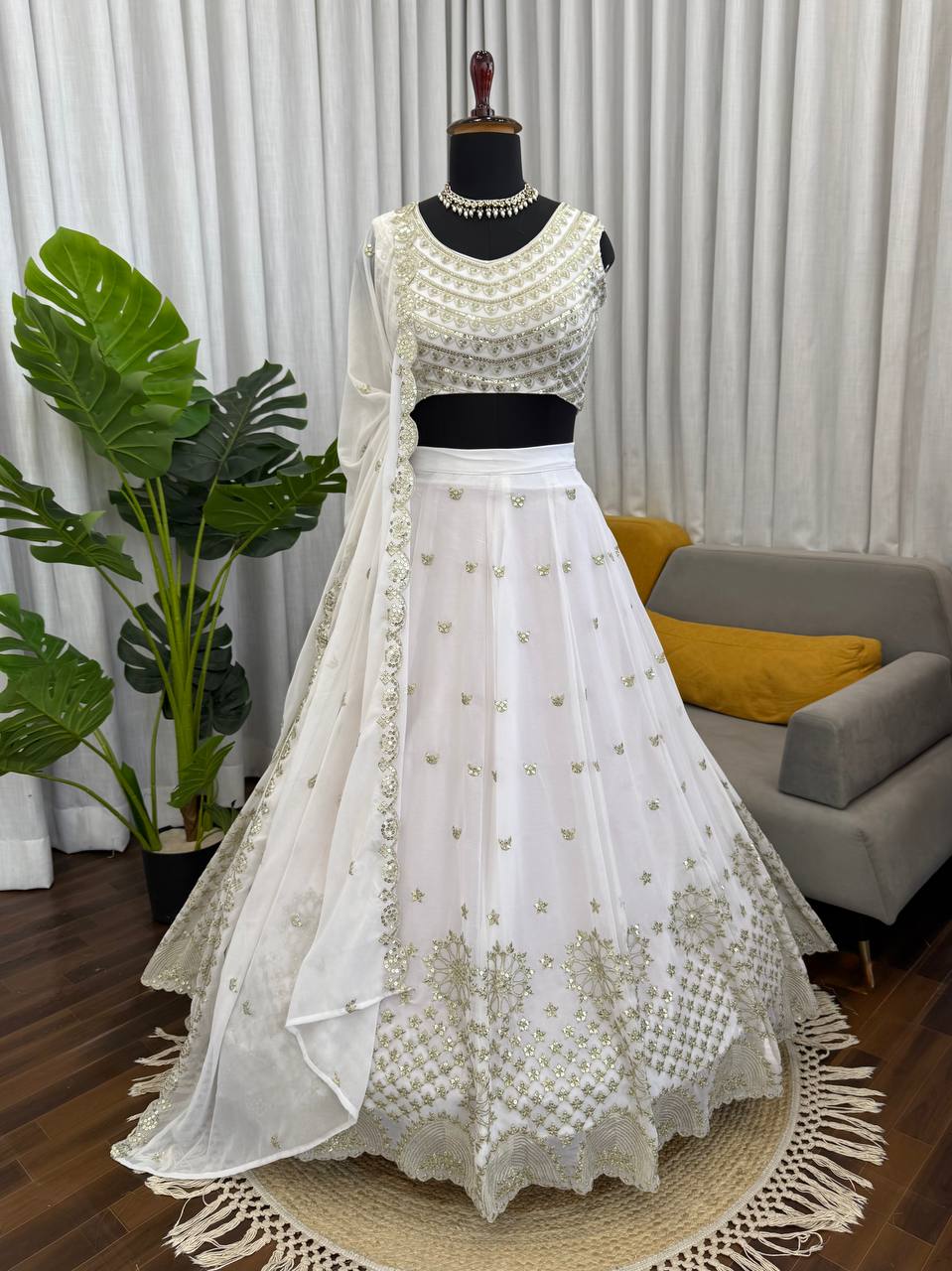 Elegant Faux Georgette Lehenga Choli with Sequence Thread Work
