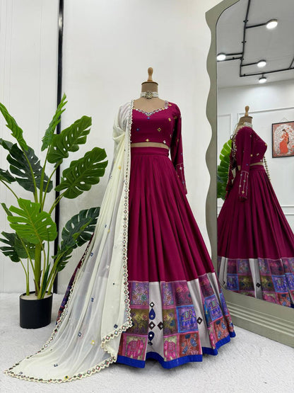 Premium Rayon Digital Print Lehenga Choli with Real Mirror Work
