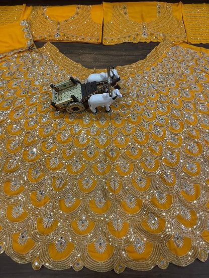 Exquisite Faux Georgette Lehenga Choli with Real Mirror Sequins Work