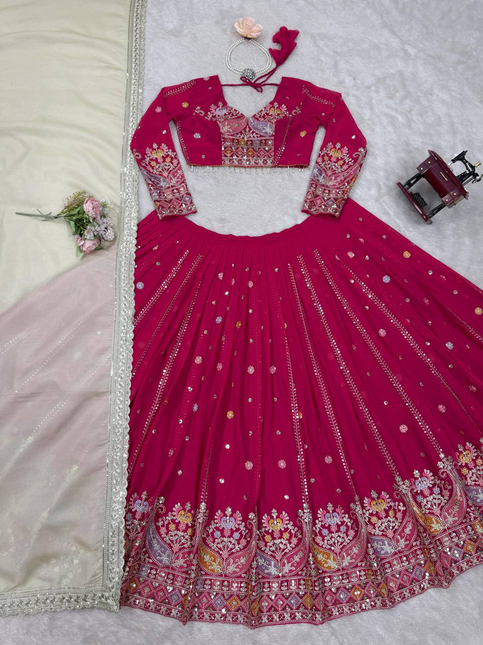 Premium Faux Georgette Lehenga Choli Set with Intricate Embroidery