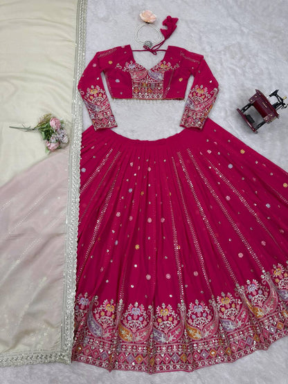 Premium Faux Georgette Lehenga Choli Set with Intricate Embroidery