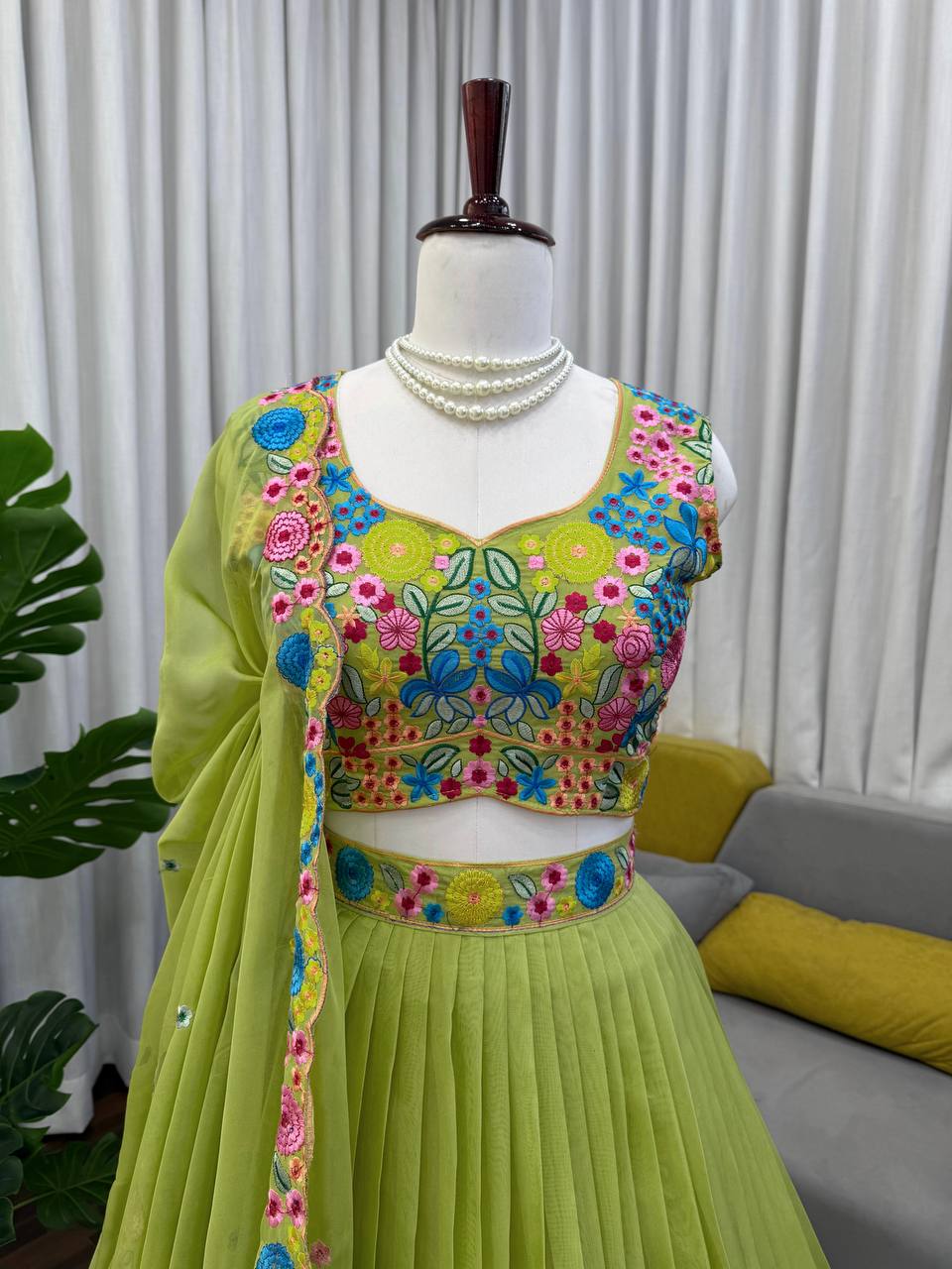 Elegant Tabby Organza Silk Lehenga Choli with Sequence Embroidery