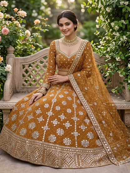Premium Faux Georgette Real Mirror Work Lehenga Choli