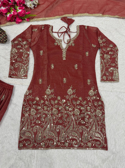 Heavy Crunchy Silk Sequence Embroidery Sharara Set