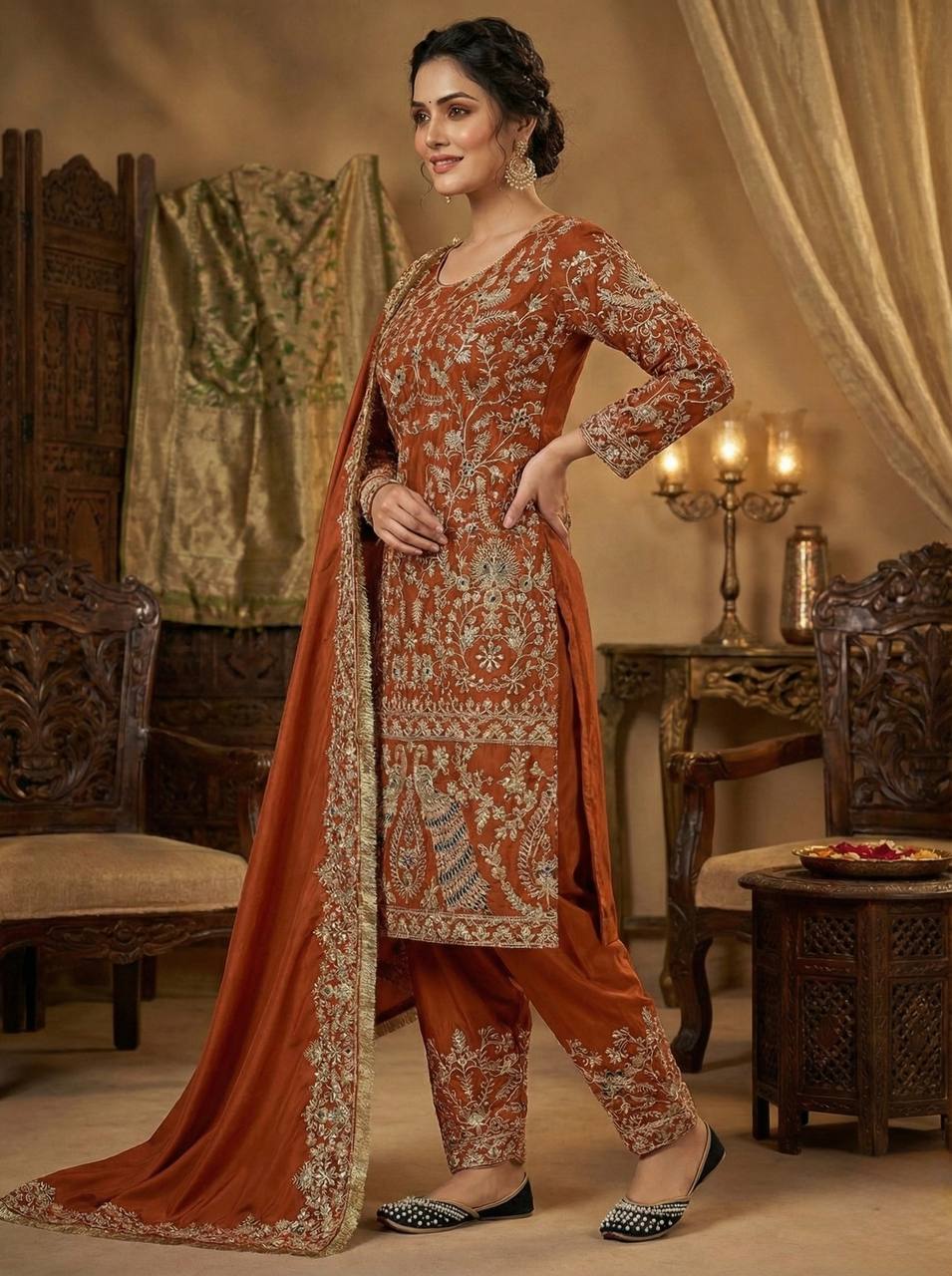 Premium Natural Crepe Silk Farshi Salwar Suit