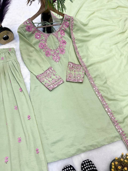 Premium Rayon Cotton Silk Embroidered Farshi Salwar Suit Set