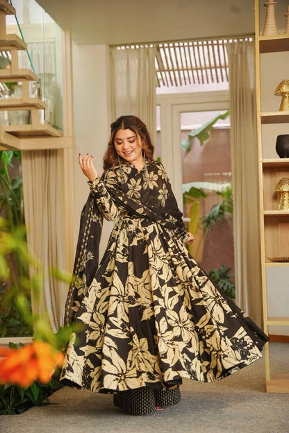 Digital Printed Muslin Cotton Anarkali Suit Set