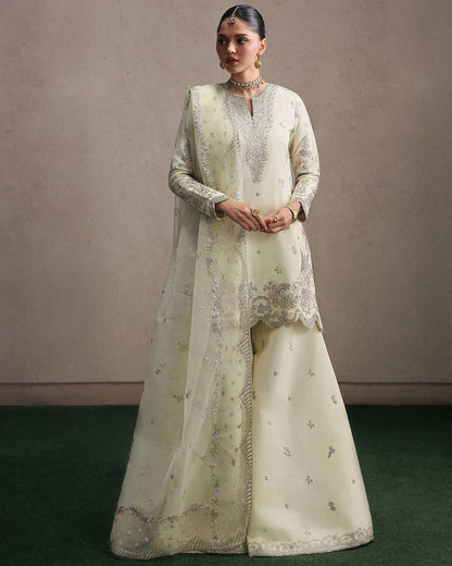 Premium Natural Crepe Silk Sharara Suit with Multi-Needle Sequence Embroidery
