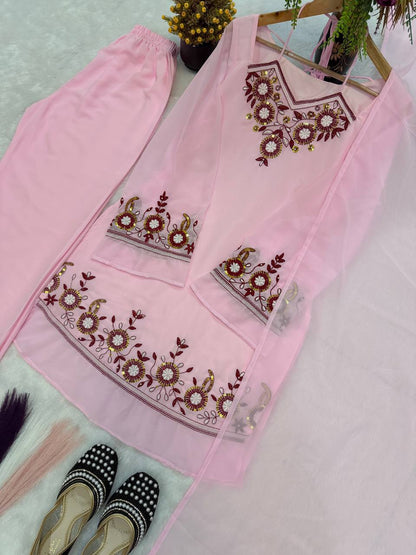 Heavy Faux Georgette Embroidered Peplum Top with Palazzo Set