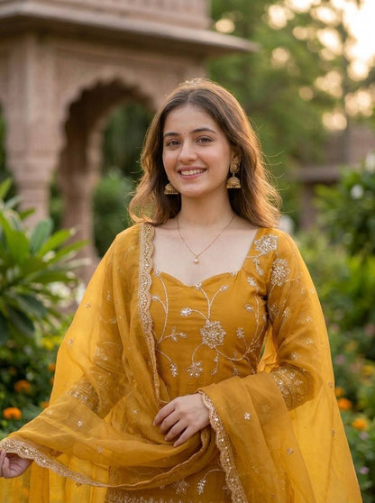 Royal Embroidered Frendy Silk Palazzo Suit Set