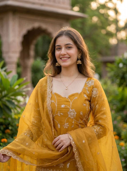 Royal Embroidered Frendy Silk Palazzo Suit Set