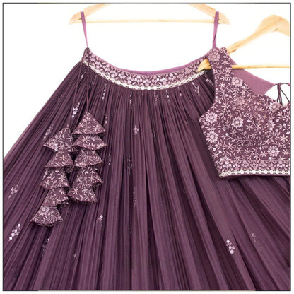 Premium Star Faux Georgette Lehenga Choli Set with Heavy Sequins Thread Embroidery