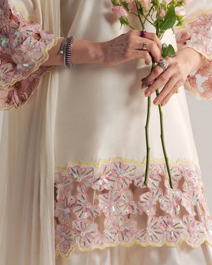 Premium Hand-Embellished Crepe Silk Farshi Suit Set