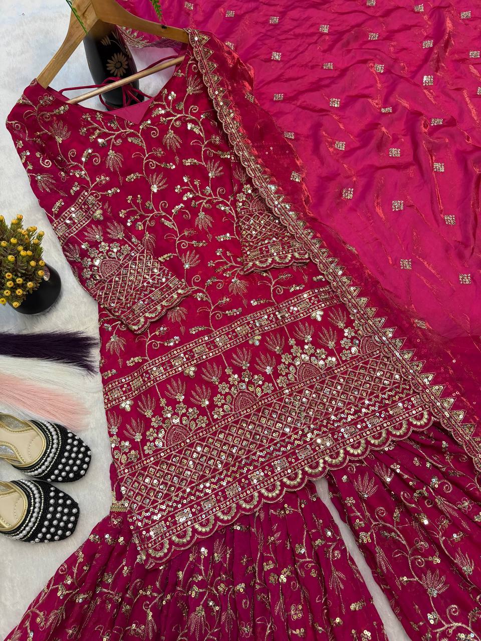 Premium Fandy Crushi Silk Sharara Suit Set