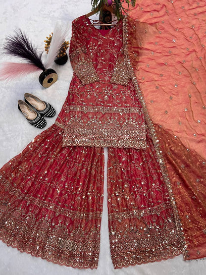 Elegant Heavy Fandy Crushi Silk Sharara Set
