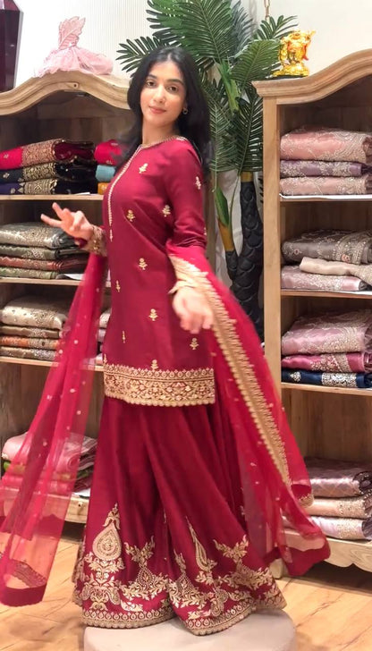 Elegant Heavy Embroidered Sharara Set
