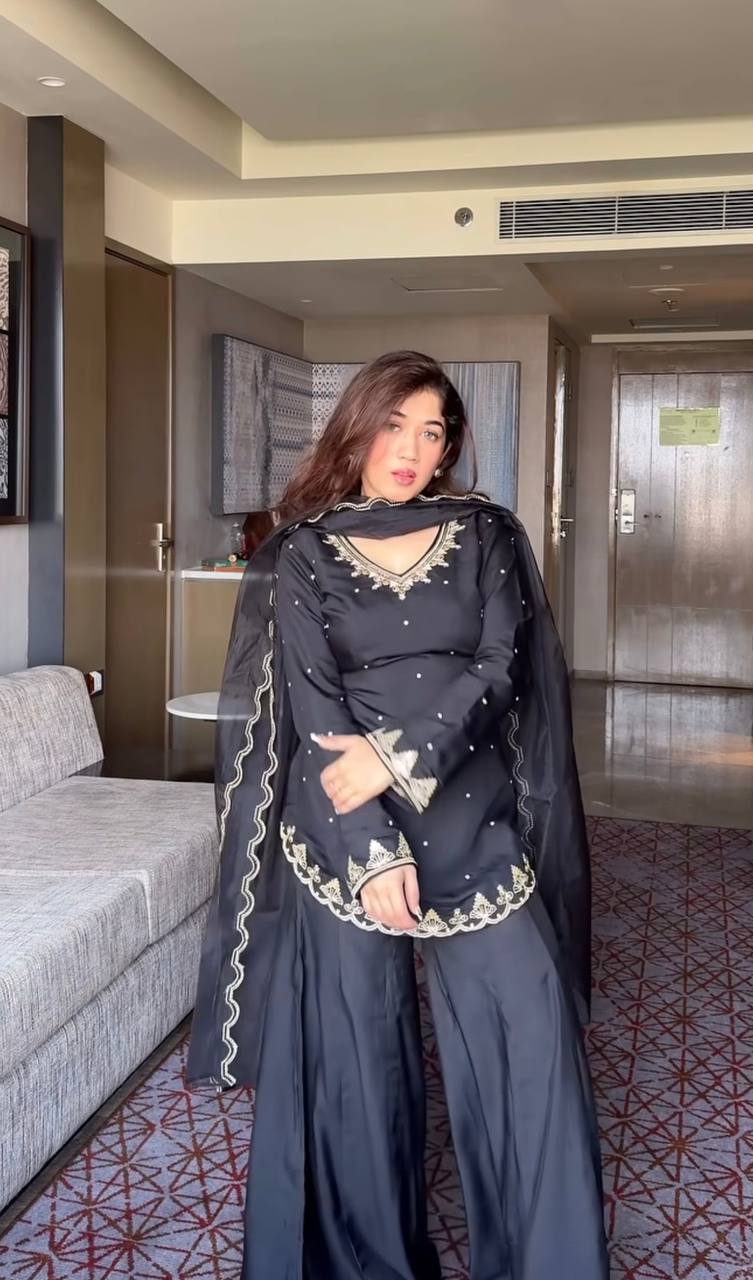Premium Natural Crepe Silk Sharara Suit Set