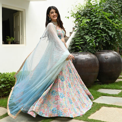 Premium Muslin Silk Multi-Color Digital Print Lehenga Set