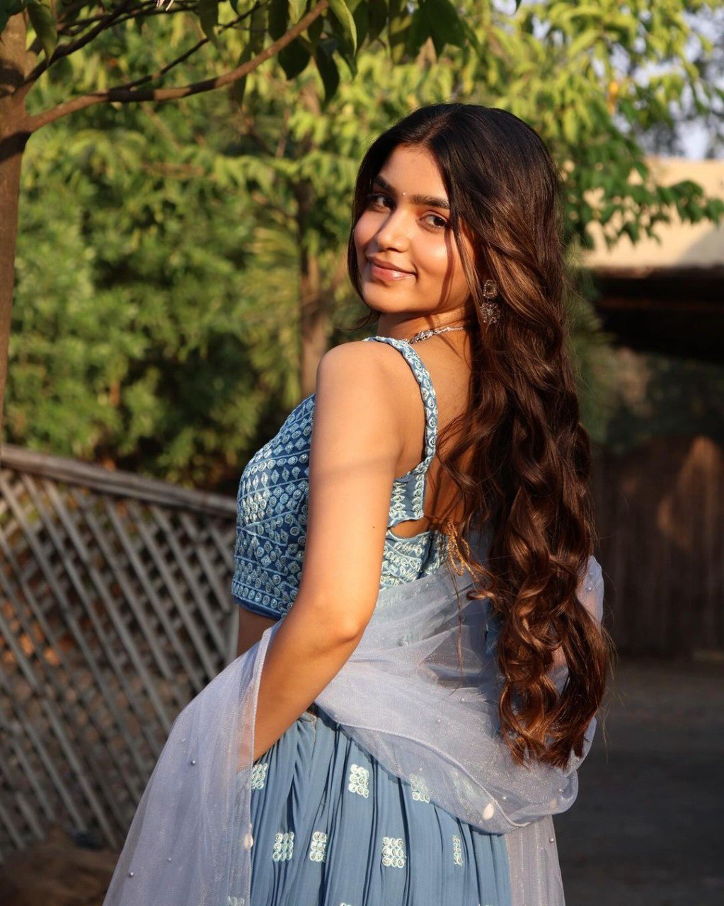 Elegant Dark Sky Blue Faux Georgette Lehenga Choli Set