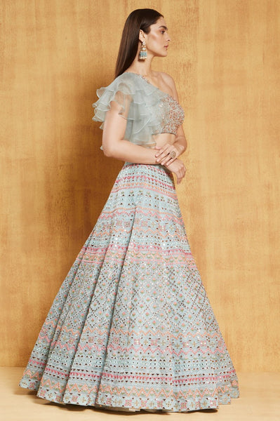 Light Green Organza Silk Lehenga Choli Set