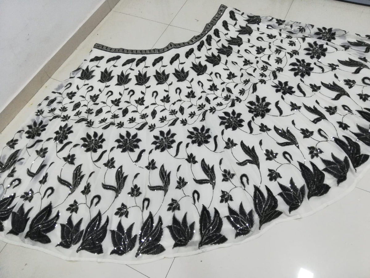 Elegant Black Off-White Faux Georgette Lehenga Choli set