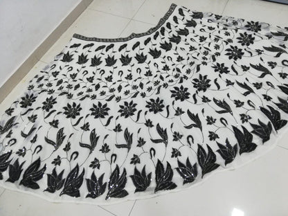 Elegant Black Off-White Faux Georgette Lehenga Choli set