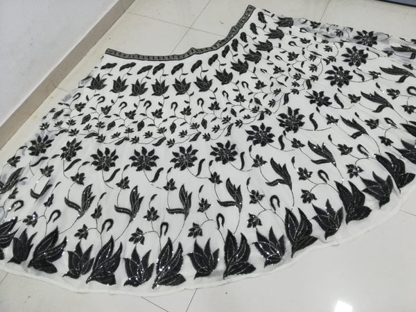 Elegant Black Off-White Faux Georgette Lehenga Choli set