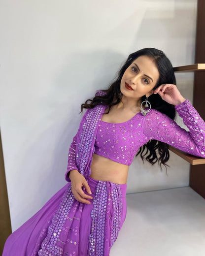 Lavender Faux Georgette Sequin Embroidery Lehenga Choli Set