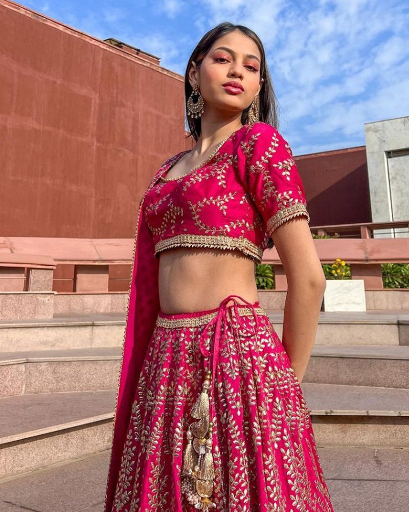 Rani Satin Silk Embroidered Lehenga Choli Set
