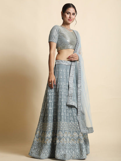 Exquisite Faux Georgette Sequin Embroidered Lehenga Set
