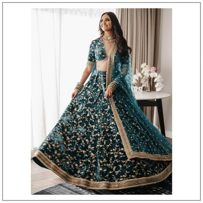 Premium 9000 Velvet Embroidered Lehenga Choli Set with Sequins & Coding Work