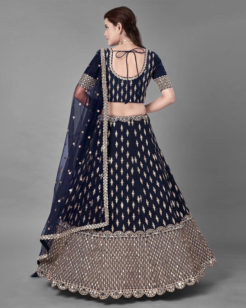 Premium Italian Silk Lehenga Choli with Thread & Paper Mirror Embroidery